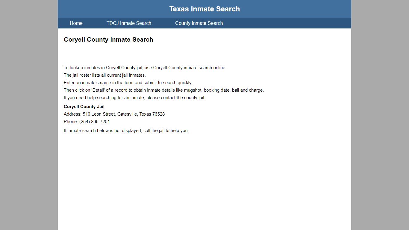 Coryell County Jail Inmate Search